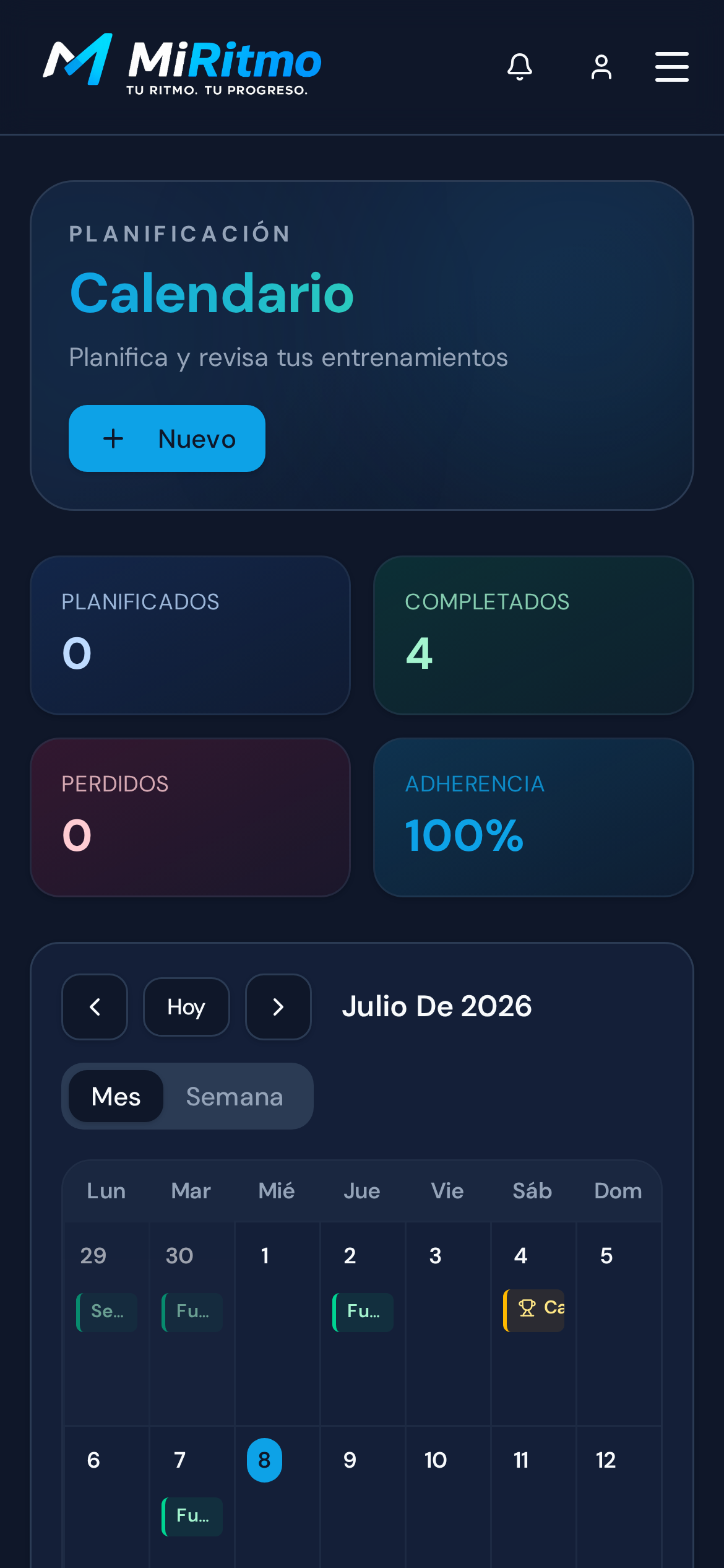 Planificador en móvil