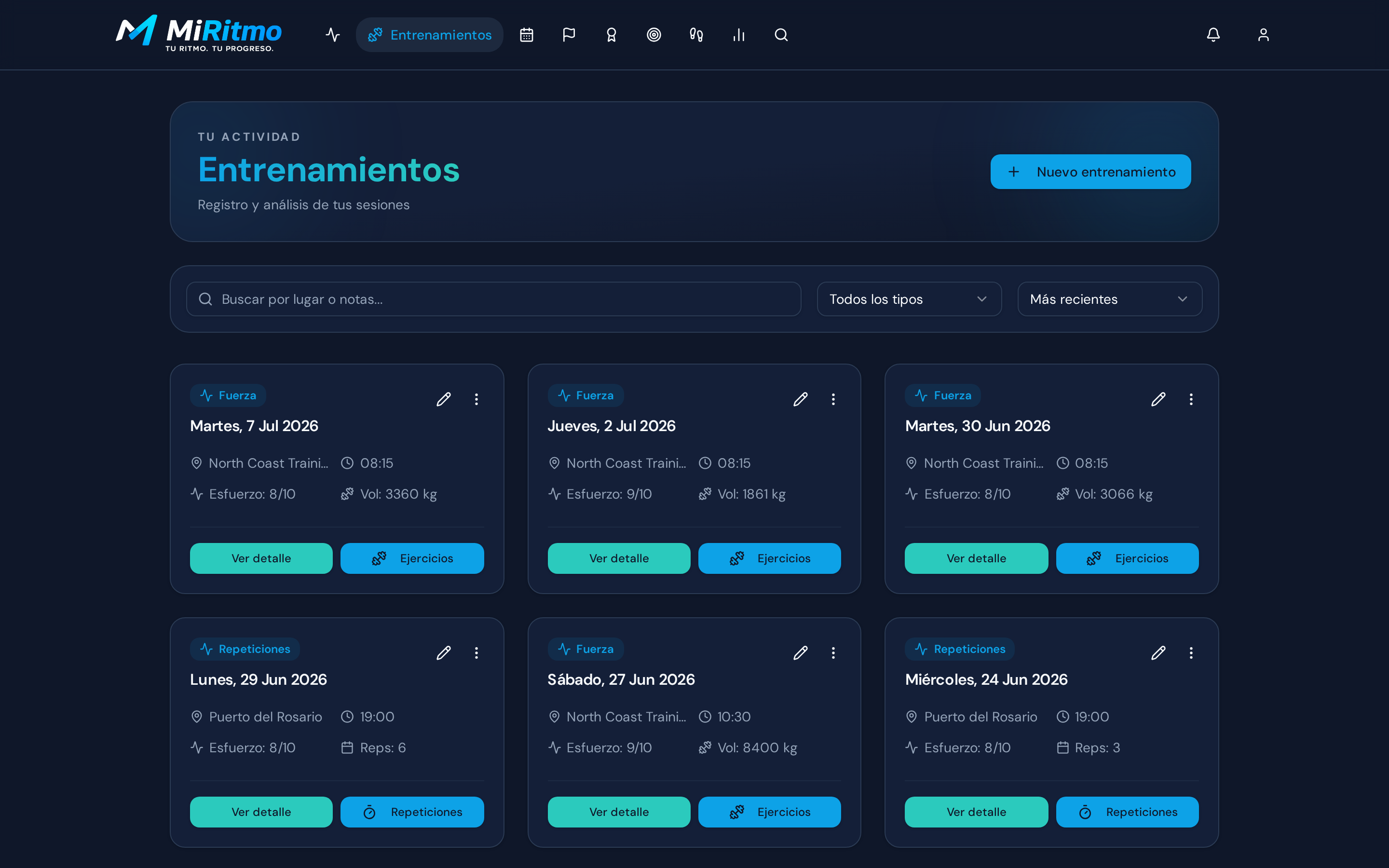 Lista de entrenamientos